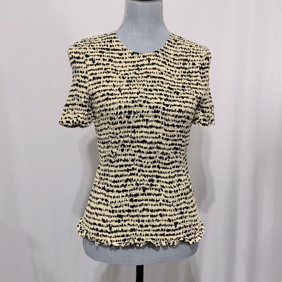 PROENZA Schouler White Label polkadot smocked top short sleeve crewneck zip back - Picture 1 of 11